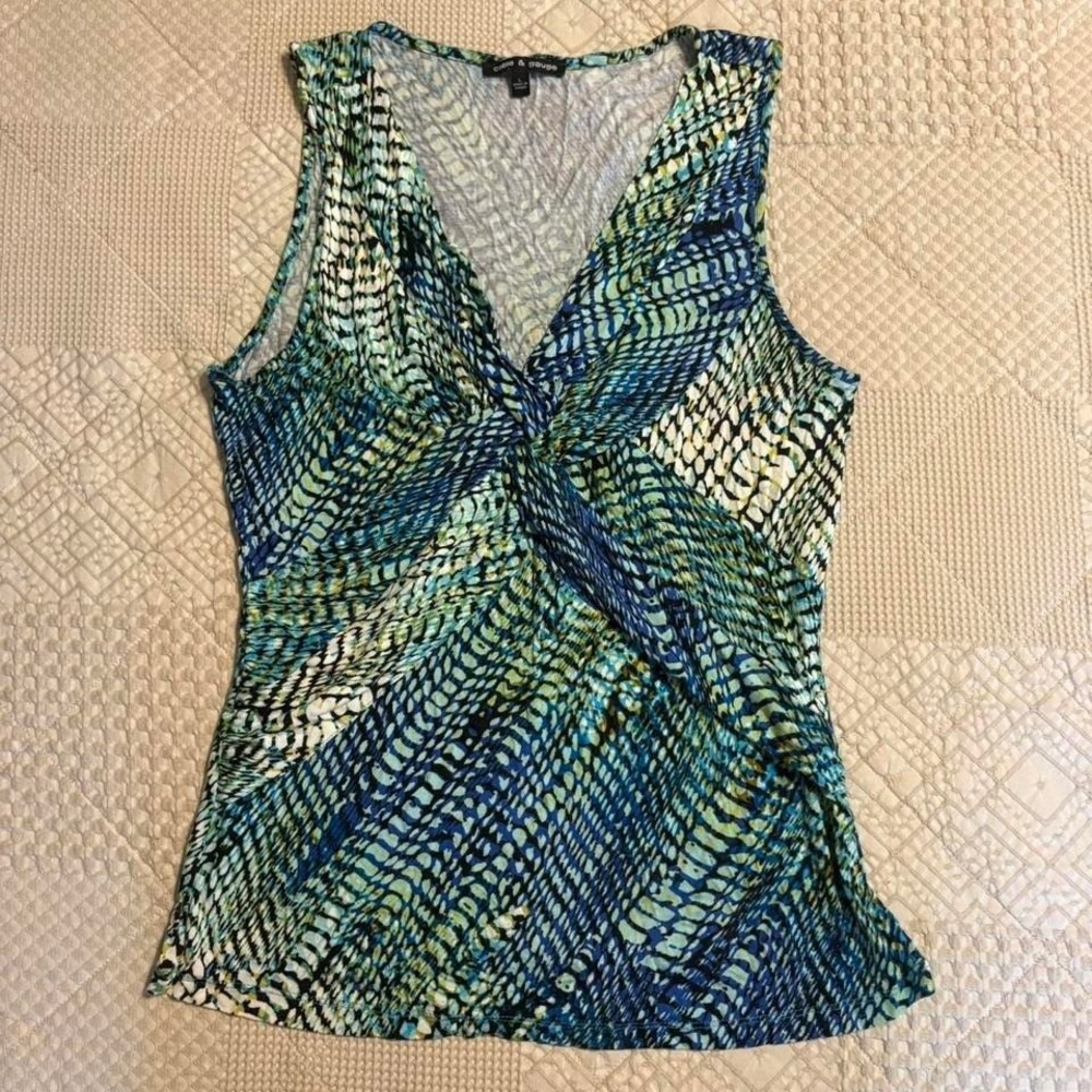 Y2K Cable & Gauge blue and green abstract print top, L